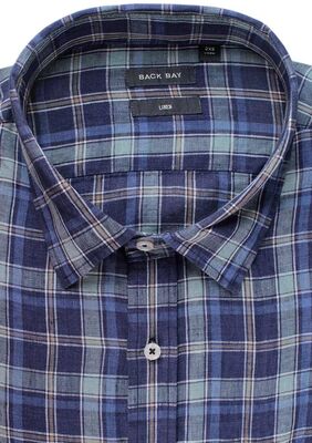 BACKBAY LINEN PLAID CHECK S/S SHIRT -sale clearance-KINGSIZE BIG & TALL