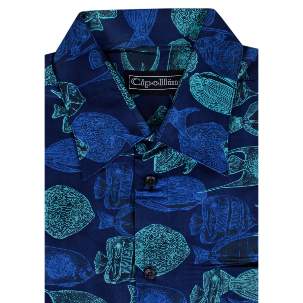 CIPOLLINI MIX BLUE FISH S/S SHIRT 