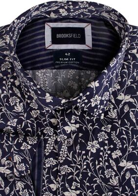 BROOKSFIELD TALL NAVY FLORAL L/S SHIRT -tall range-KINGSIZE BIG & TALL