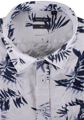 BACKBAY LINEN NAVY LEAF S/S SHIRT-shirts casual & business-KINGSIZE BIG & TALL